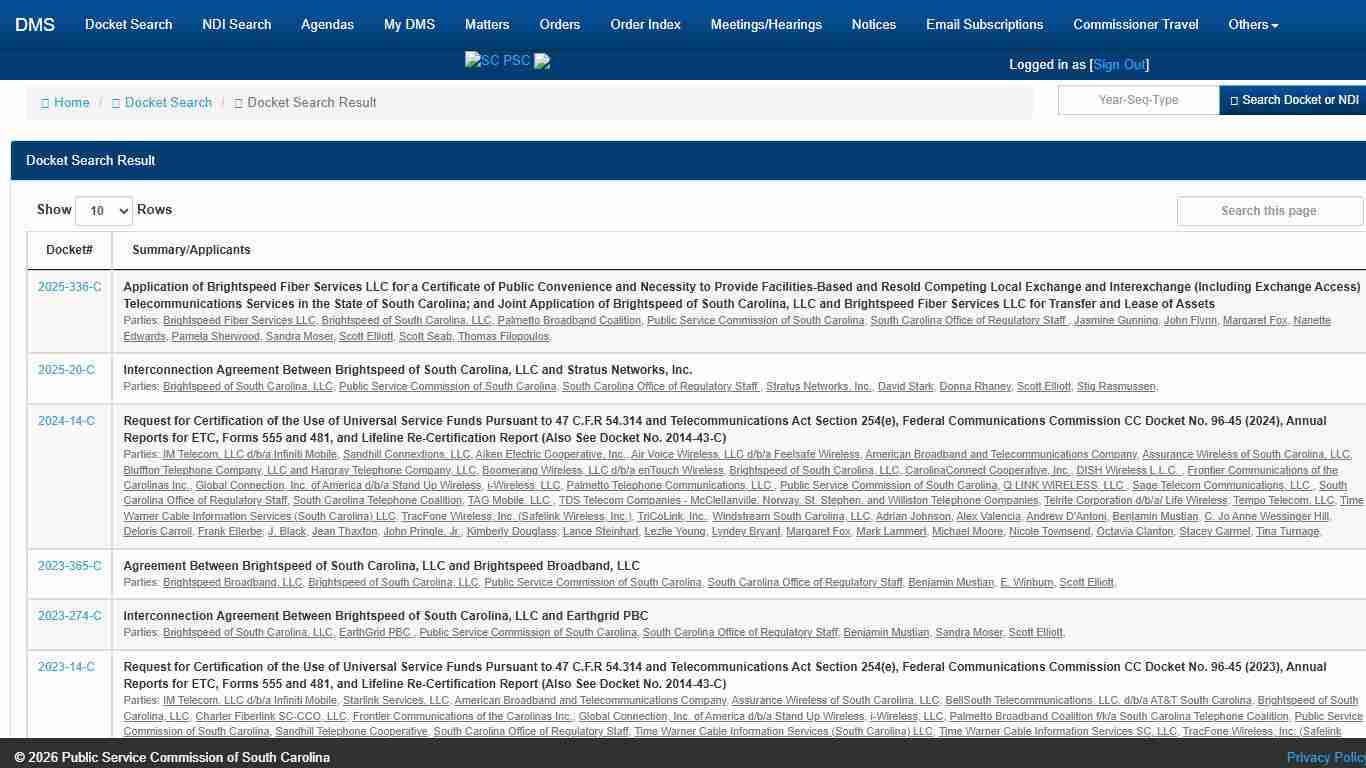 Docket Search Result